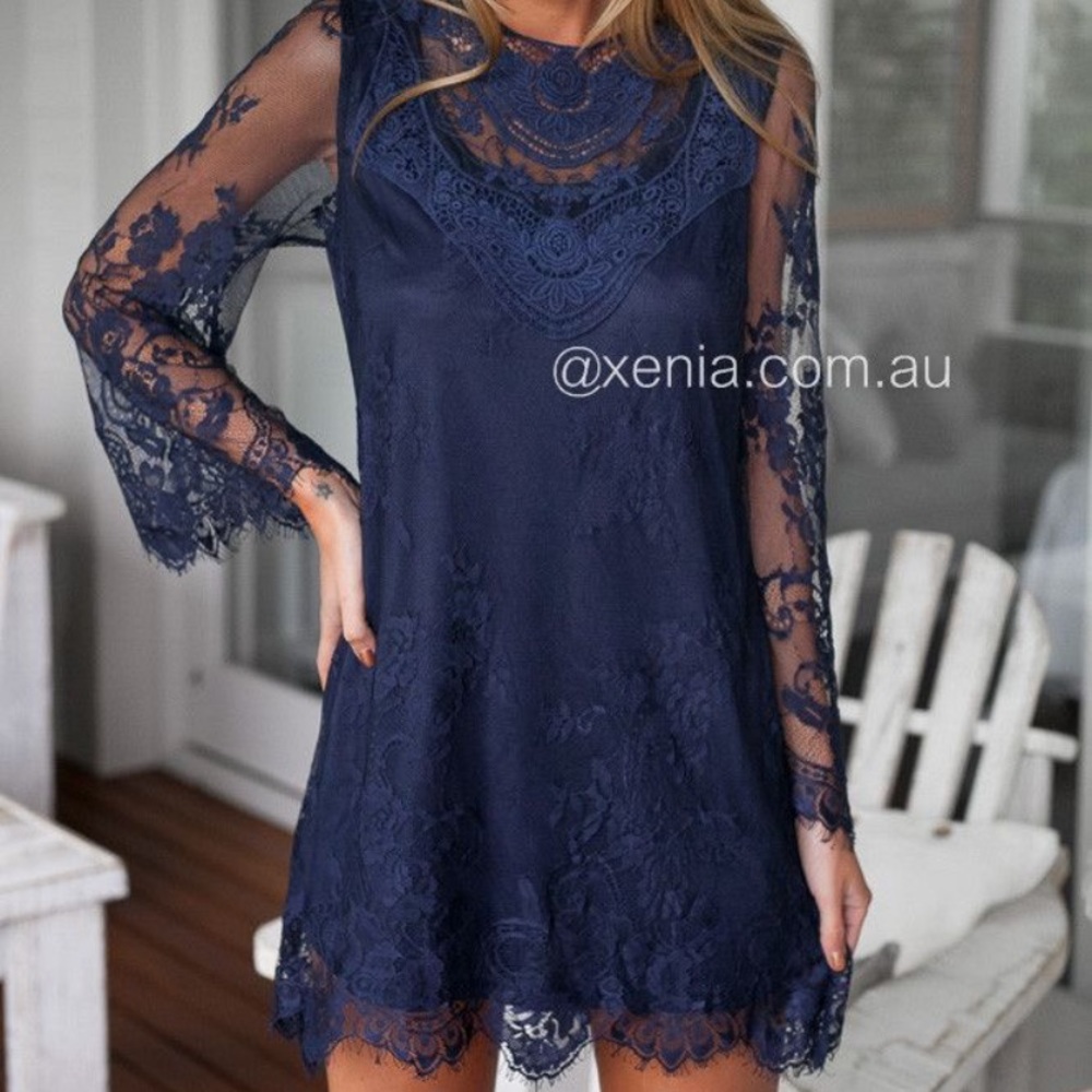 XENIA never worn navy blue long sleeve dress